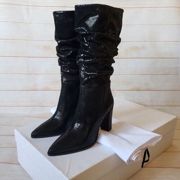 IRO Paris Yasur Gathered Snake Effect Luxury Leather Slouchy Boots Black Size 37 - Picture 4 of 15